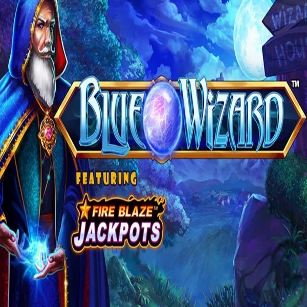 Blue Wizard Fire Blaze Jackpots logo by Rarestone Gaming Winz Casino